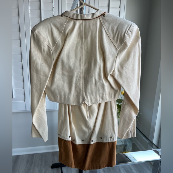 YOUNG EDWARDIAN Rare Vintage Ivory/Brown 2 Piece Set Bolero Jacket/Skirt Size 9 - Picture 2 of 14
